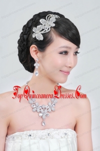Gorgeous Alloy With Rhinestone Ladies Necklace and Headpiece