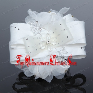 Exculsive White Lilac Satin Hair Flower with Beading