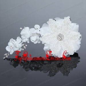 Pearl Lace and Tulle Wedding White Beading Hair Flowers