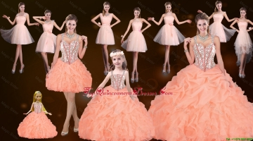 Sturning Straps and Beaded Quinceanera Dresses and Baby Pink Short Dama Dresses and Cute Orange Little Girl Dresses and Feminine Mini Length Prom Dresses