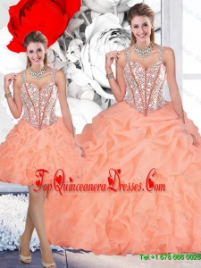 2016 Summer Perfect Straps Orange Detachable Quinceanera Dresses with Beading