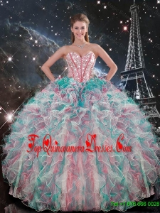 2016 Winter Perfect Sweetheart Beaded and Ruffles Quinceanera Gowns in Multi Color
