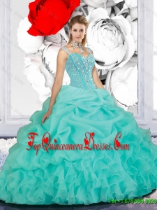 Luxurious 2016 Fall Beaded Ball Gown Straps Sweet 16 Dresses in Turquoise