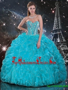 Discount 2016 Summer Aqua Blue Sweetheart Quinceanera Gowns with Beading and Ruffles