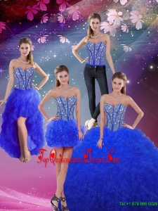 2016 Spring Pretty Sweetheart Beaded and Ruffles Royal Blue Detachable Quinceanera Dresses