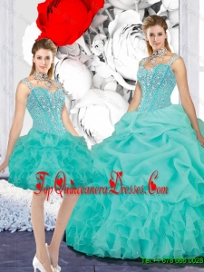 Elegant 2016 Fall Straps Ball Gown Detachable Quinceanera Dresses in Turquoise
