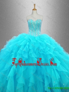 Elegant Beaded Sweetheart Quinceanera Gowns in Aqua Blue for Summer