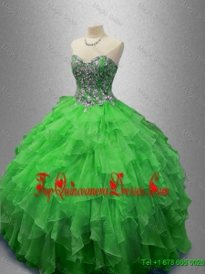 2016 Fashionable Beaded Sweetheart Quinceanera Dresses in Green
