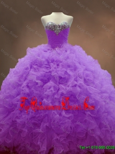 2016 Sweetheart Lilac Quinceanera Dresses with Beading and Ruffles