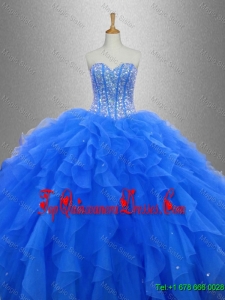 Discount Beaded and Ruffles 2016 Sweet 16 Gowns in Blue