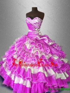 Discount Beaded and Ruffles Sweet 16 Gowns in Multi Color