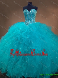 Elegant Beaded and Ruffles Quinceanera Gowns in Aqua Blue