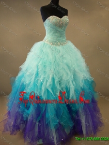 Fashionable Beaded and Ruffles Sweet 16 Dresses in Multi Color