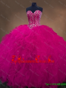 Luxurious Sweetheart Beaded Quinceanera Dresses in Hot Pink