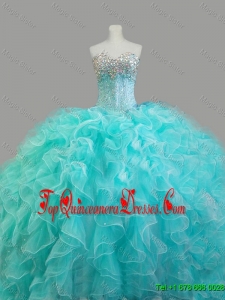 2016 Summer Elegant Beaded Sweetheart Quinceanera Dresses in Aqua Blue