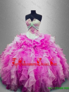 Discount Strapless Beaded Multi Color Sweet 16 Gowns with Ruffles