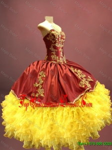 2016 Spring Beautiful Wine Red and Yellow Sweet 16 Dresses with Appliques and Ruffles