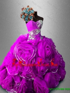 Gorgeous Rolling Flowers Sweetheart Quinceanera Dresses in Fuchsia