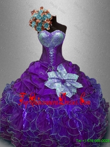 New Arrivals Sequined Purple Sweet 16 Gowns with Ruffles