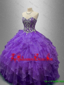 New Style Purple Sweet 16 Gowns with Beading and Ruffles