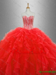 Popular Red Sweet 16 Dresses with Beading and Ruffles