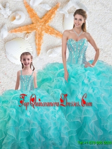 Beautiful Aqua Blue Macthing Sister Dresses with Beading and Ruffles