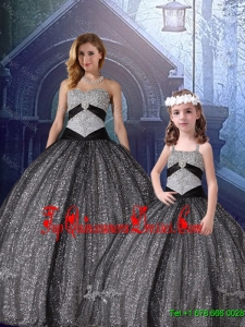 Classical Ball Gown Sweetheart Appliques Macthing Sister Dresses in Black
