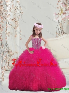 Lovely Spaghetti Hot Pink Mini Quinceanera Dresses with Beading and Ruffles