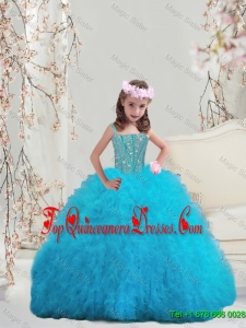 Perfect Beaded and Ruffles Spaghetti Mini Quinceanera Dresses in Turquoise