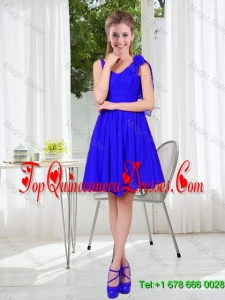 2016 Fall Straps Short Dama Dresses in Royal Blue