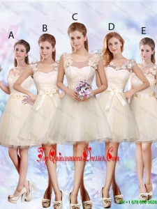 Modest A Line Appliques and Belt Dama Dresses in Champagne