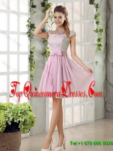 Popular A Line Square Lace Dama Dresses with Bowknot