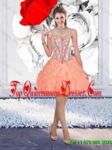Beautiful Straps Beaded Dama Dresses with Mini Length in Orange