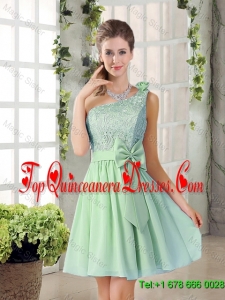 Custom Made One Shoulder Lace 2016 Dama Dresses with Bowknot