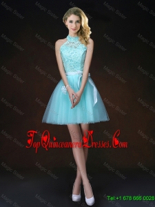 Elegant Halter Top Laced Dama Dresses with Appliques