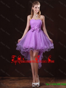 Pretty Strapless Bowknot Dama Dresses with High Low