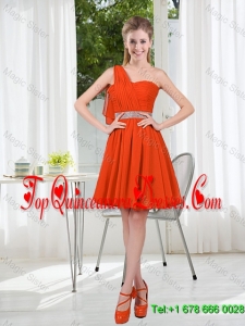 Rust Red One Shoulder Dama Dresses with Beading and Belt