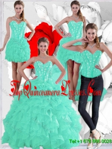 2015 Winter Pretty Ruffles and Beaded Quinceanera Dresses in Apple Green