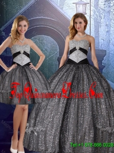 Discount Sweetheart Floor Length Sequined Detachable Quinceanera Dresses with Appliques