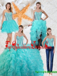 Gorgeous Aqua Blue Detachable Quinceanera Gowns with Beading and Ruffles