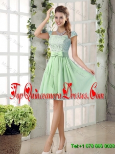 Affordable Square Lace Dama Dresses with Bowknot