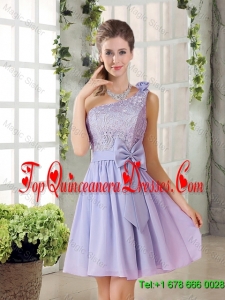 Custom Made A Line One Shoulder Lace and Bowknot Dama Dresses