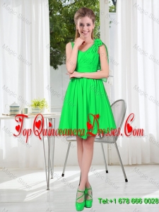 Elegant A Line Straps Green Dama Dresses with Hand Made Flowers