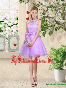Feminine Halter Top Laced and Bowknot Dama Dresses in Lavender