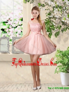 Sturning A Line Bateau Dama Dresses with Lace and Bowknot