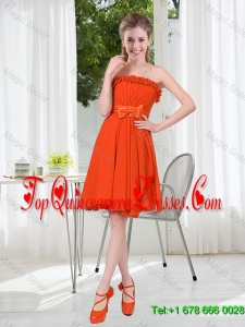 Summer A Line Strapless Bowknot Dama Dress in Rust Red