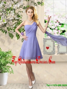 Cheap One Shoulder Ruched Dama Dresses in Lavender