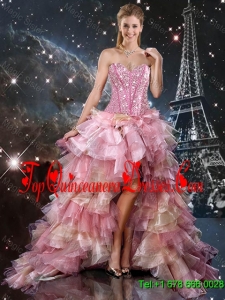 Informal High Low Beaded Multi Color Dama Dresses with Ruffles