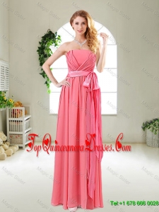Beautiful Strapless Watermelon Red Dama Dresses with Sash