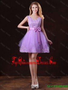 Discount V Neck Tulle Dama Dresses with Bowknot